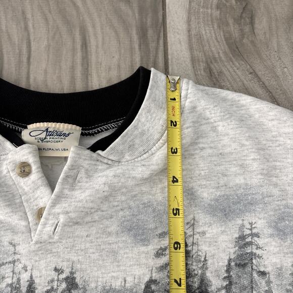 VTG Artisans Sunschein Designs Lake Bear Forest Snow Boat Y2K Sweatshirt Sz M - Picture 9 of 11